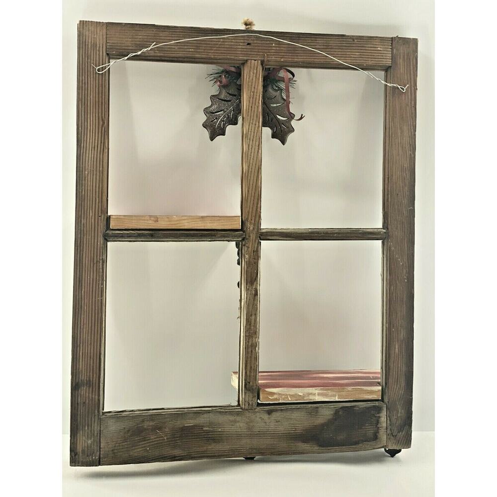 Vintage Red Barn Wood 4 Pane Window Wall Shelf Christmas Hollyberry Shadow Box - Picture 9 of 12